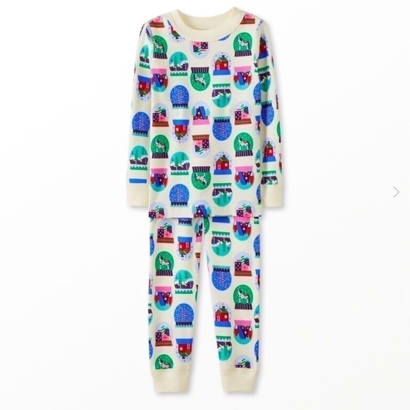 HANNA Andersson Long John Holiday Print Pajama Set Organic Hygge Snowglobes 4 - Picture 1 of 14